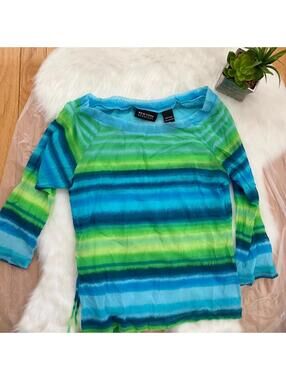 New York & Company Sheer Striped Long Sleeve Top Medium